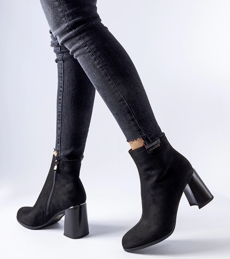 Botine negre elegante cu toc Serbadone