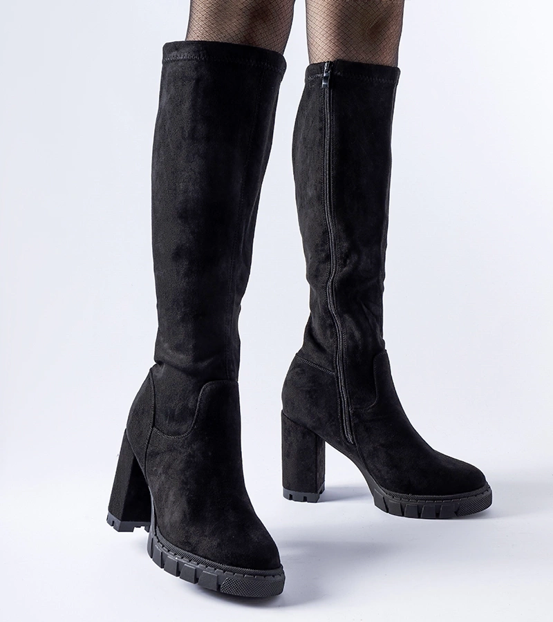 Cizme negre cu toc gros Marquette