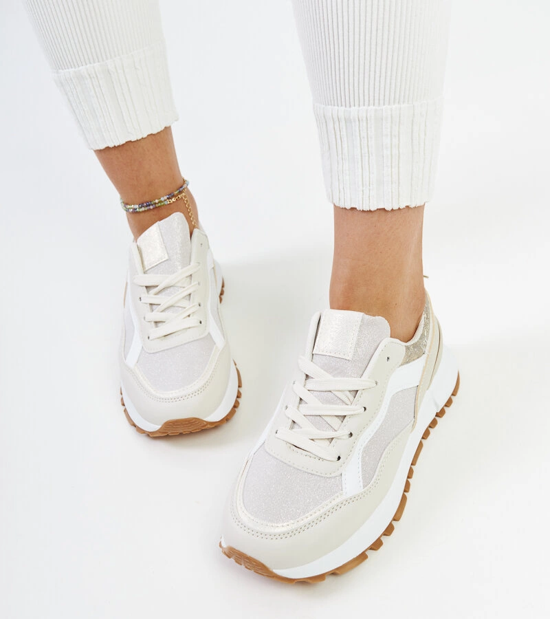 Teniși bej pe platformă cu sclipici Evelia