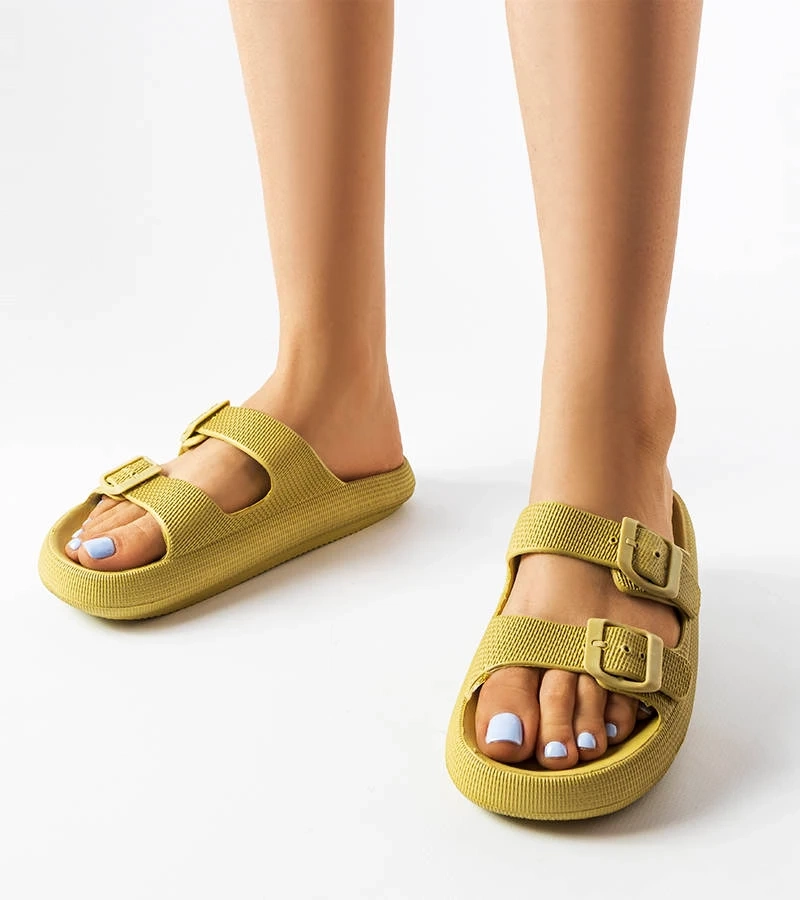 Șlapi de cauciuc verde Padova cu catarame