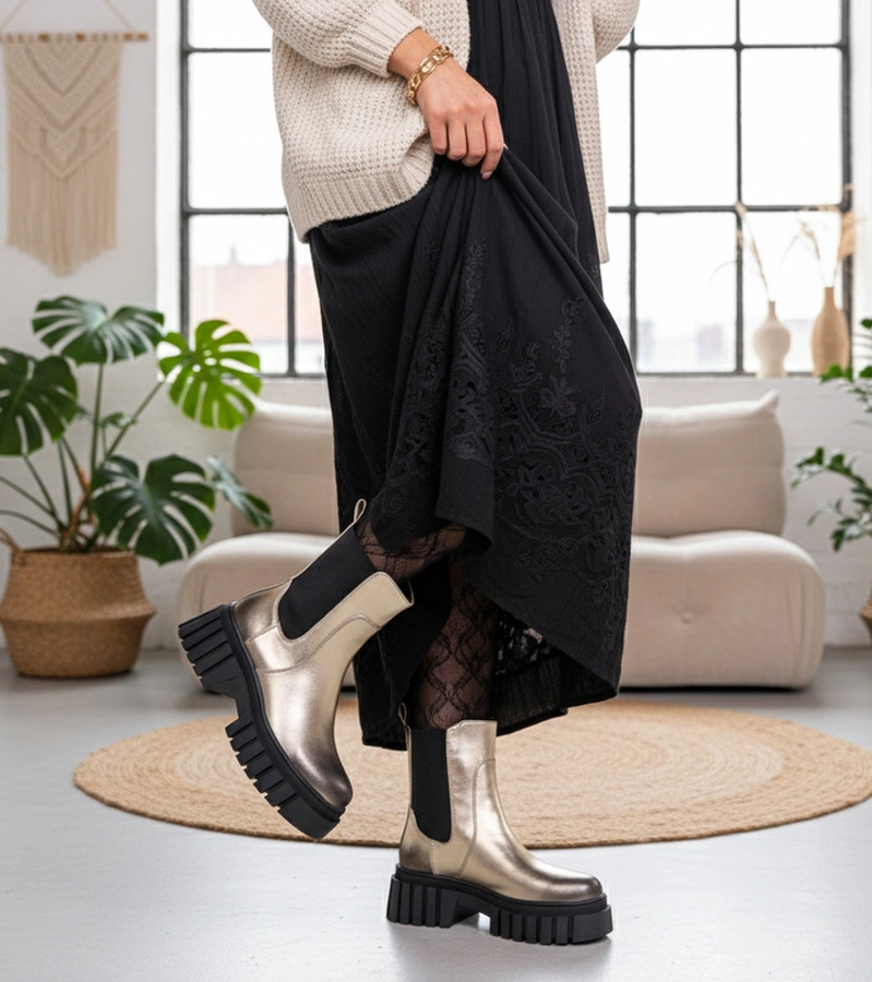 Botine aurii pe platformă cu inserție elastică Denya