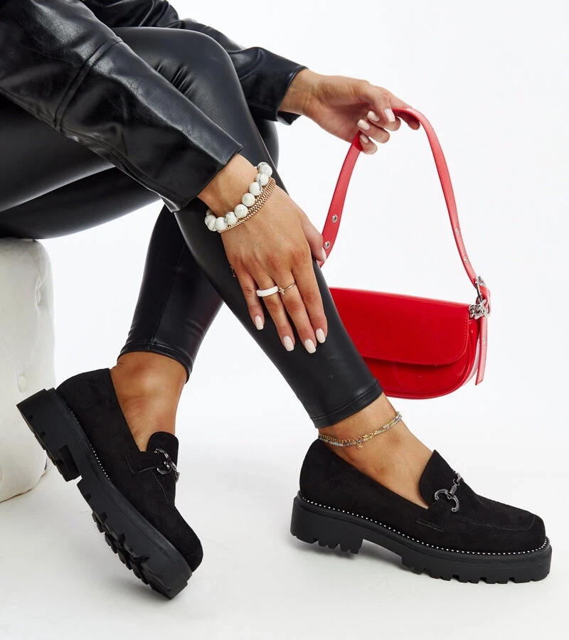 Pantofi negri din piele de antilopă cu inserție de piele Kai