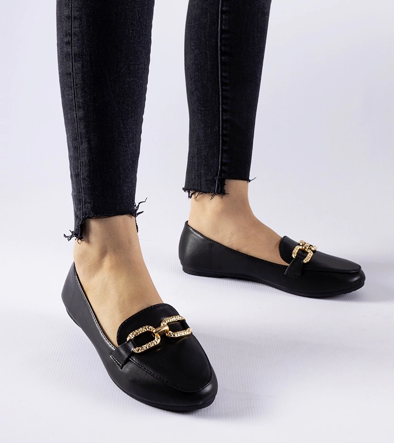 Mocasini negri cu cataramă Sovera