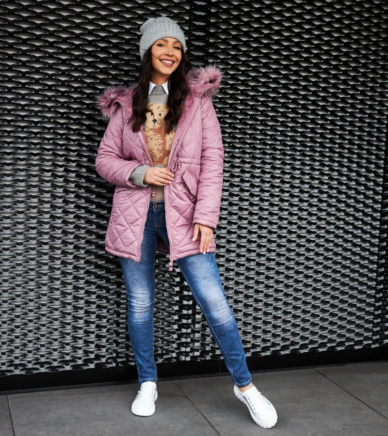 Jachetă roz cu blăniță detașabilă Riverton H-897/38 ROZ