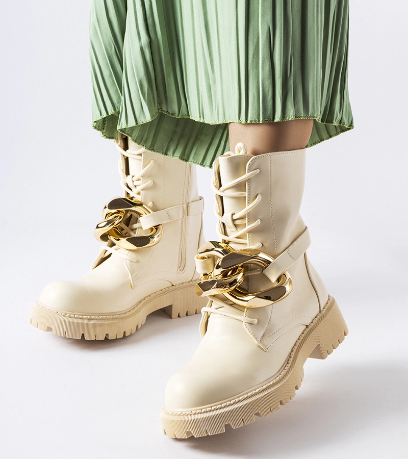 Cizme de trapper bej cu lanț Galar