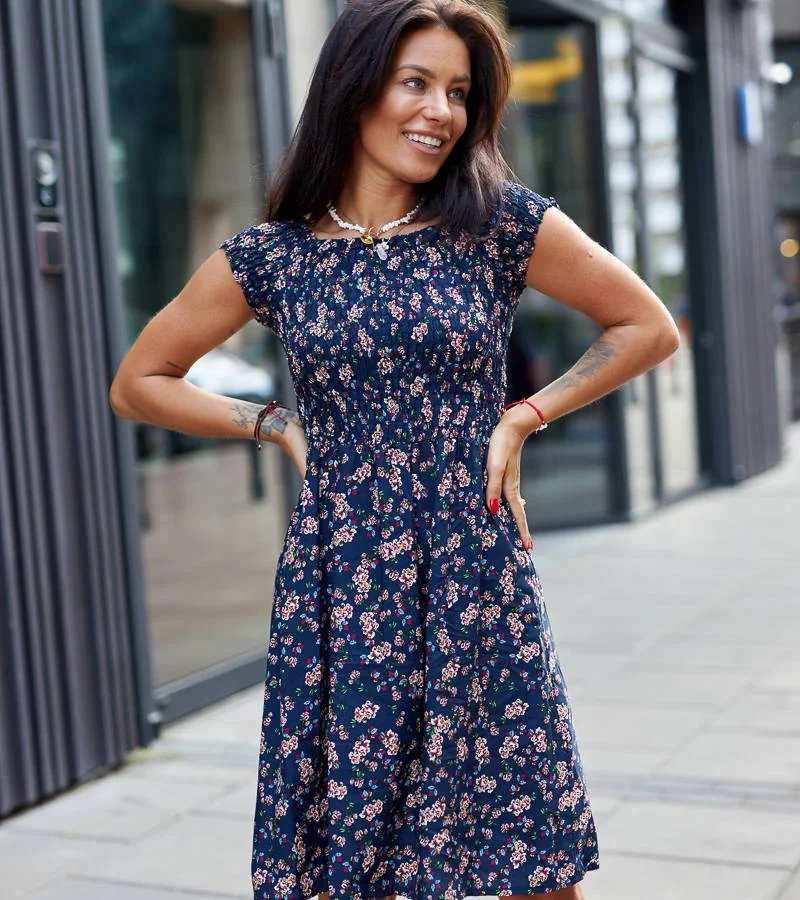 Rochie cu paiete florale albastru marin Irma