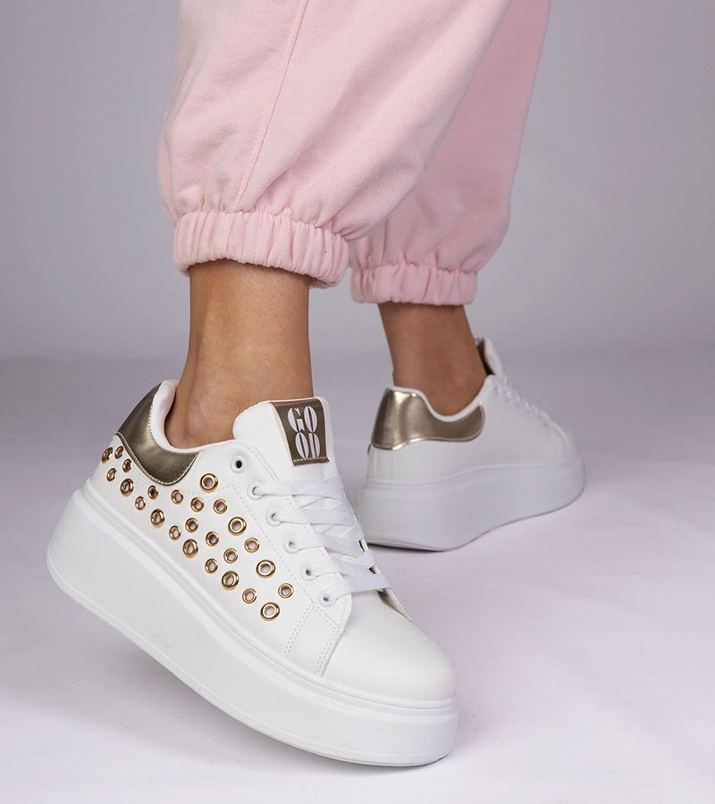 Adidași albi cu inserție aurie și ținte Urlana