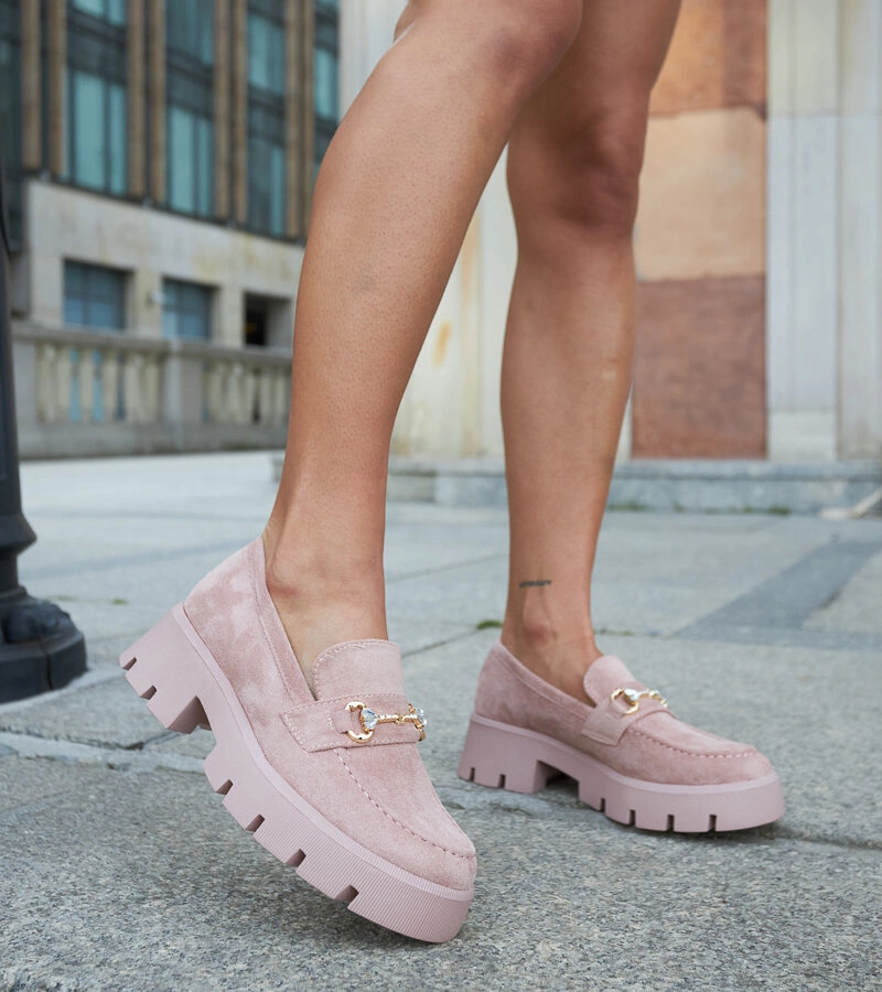 Mocasini roz cu cataramă și zirconii Gaiola