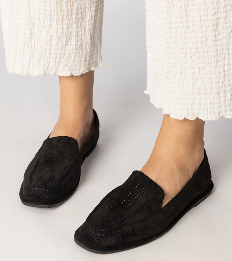 Mocasini negri perforați din piele ecologică Stanila