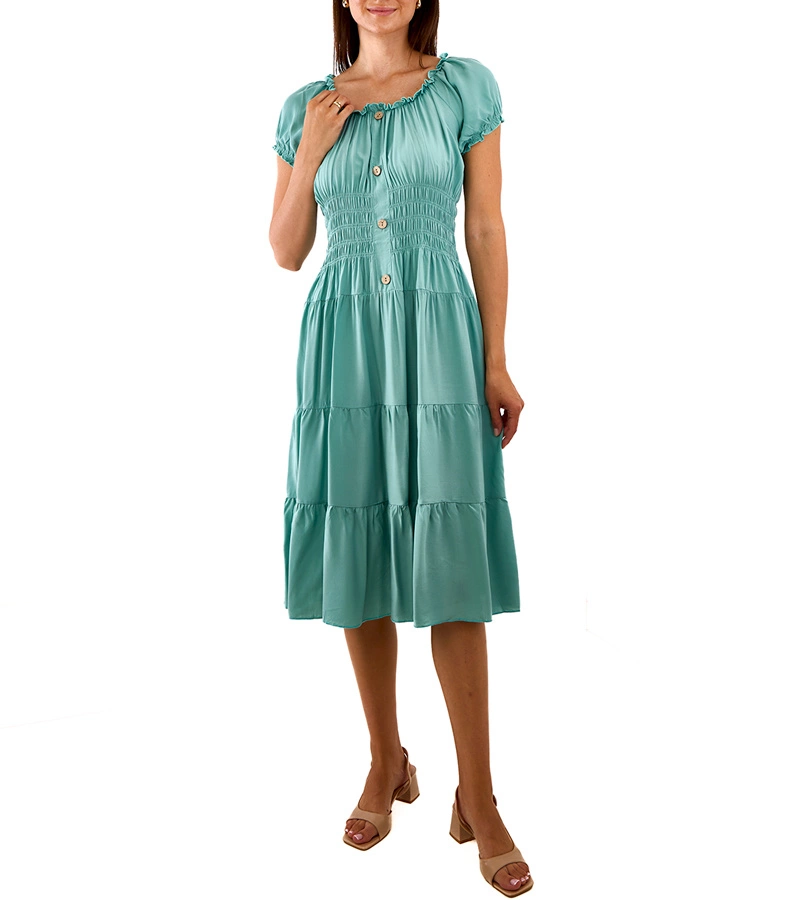 Rochie verde midi cu pliuri Tarano