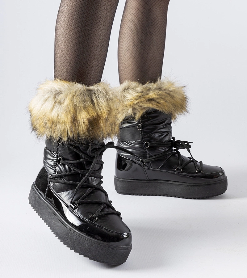 Bocanci negri căptușiți cu blăniță Battle