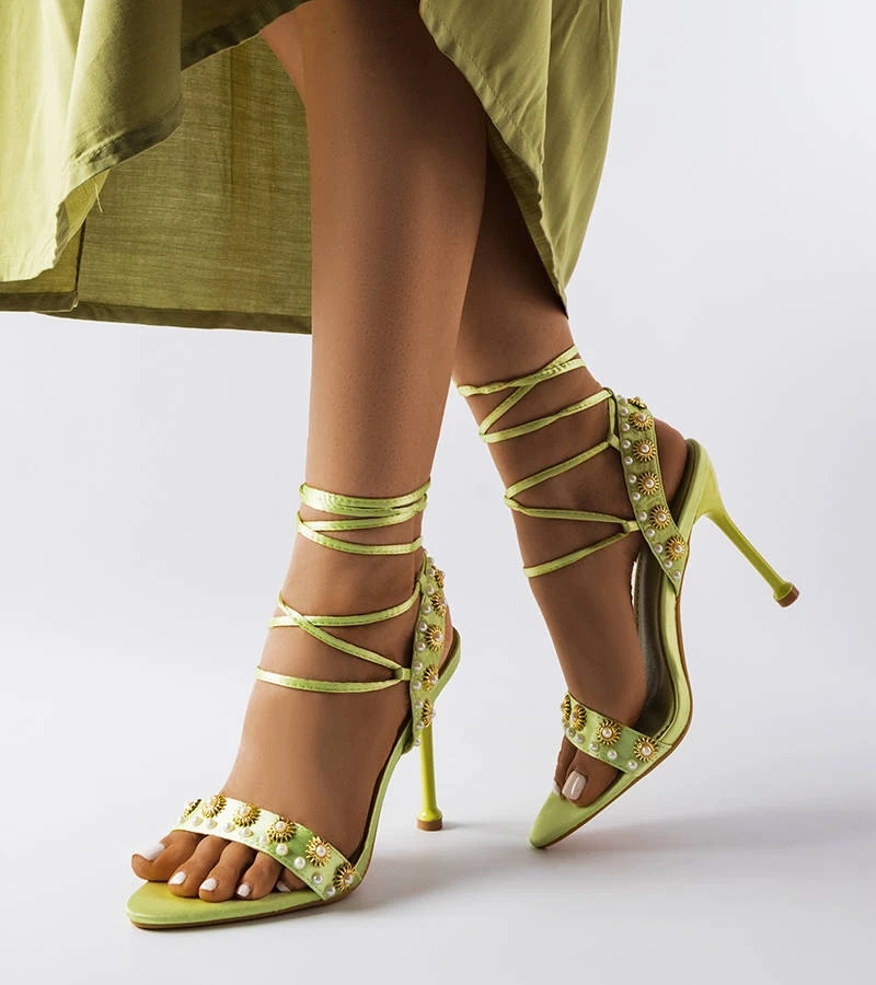 Sandale cu perle Green Grange cu perle