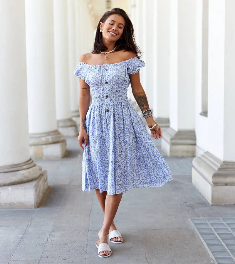 Rochie midi violet cu flori de Bresciana