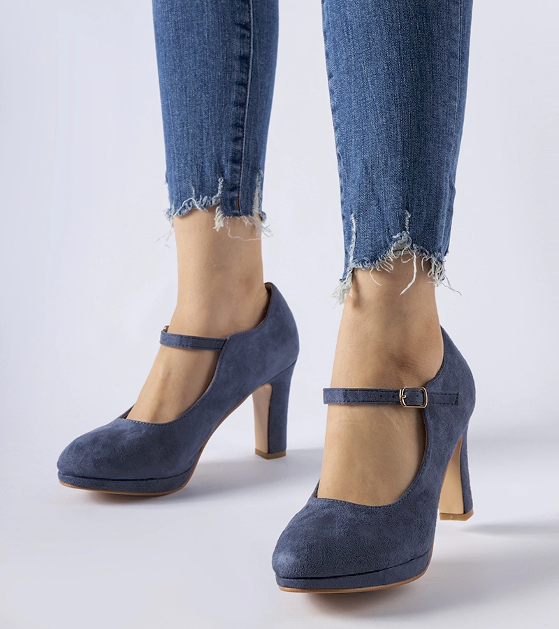 Pantofi cu toc navy cu închidere Serri