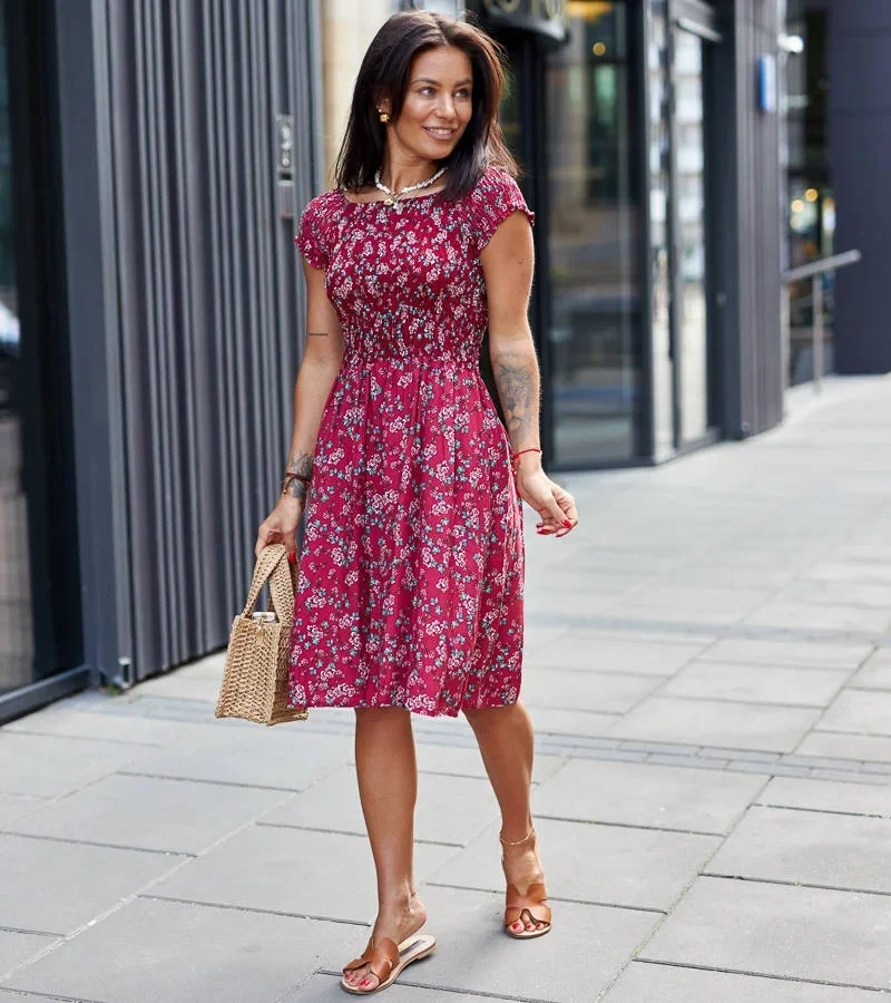 Rochie maron cu paiete florale maron Irma