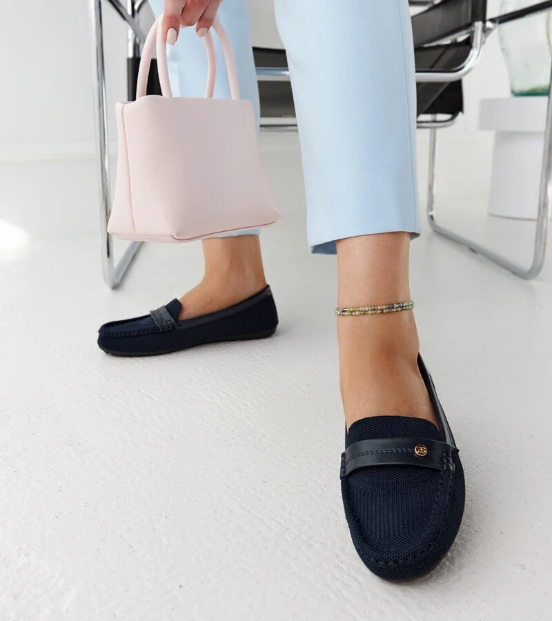 Mocasini de material albastru închis Fombio