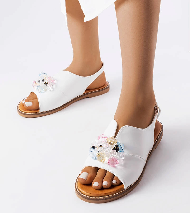 Sandale albe înfrumusețate cu cristale Viinceza