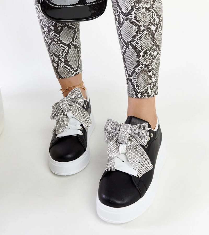 Sneakers negri pe platforma inalta Rensje