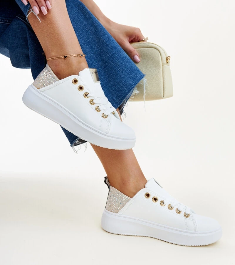 Sneakers alb-bej cu zirconii Antonietta