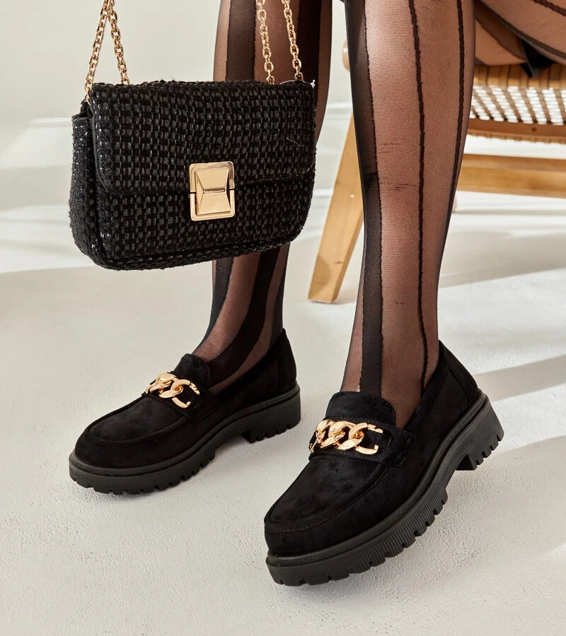 Mocasini de piele intoarsa negri Elenor