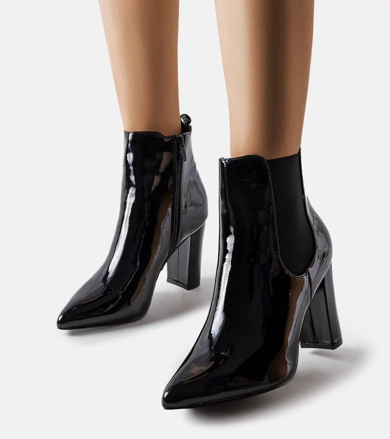 Cizme stiletto Dolli lăcuite negru