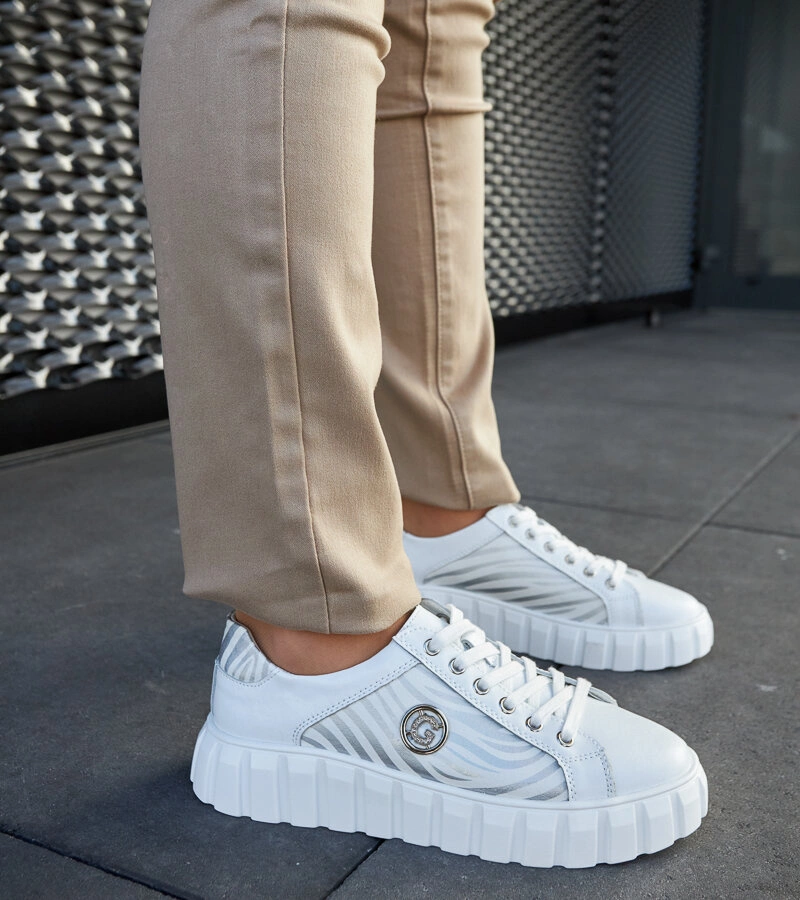 Sneakersi din piele albă cu platformă Stradone