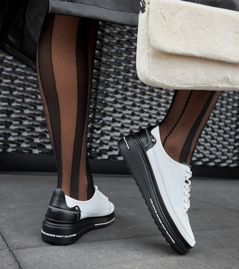 Pantofi sport negri și albi din piele cu platformă Piano