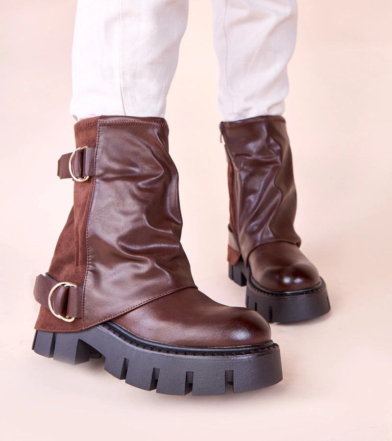 Botine maro pe platformă cu carâmb întors Cenda