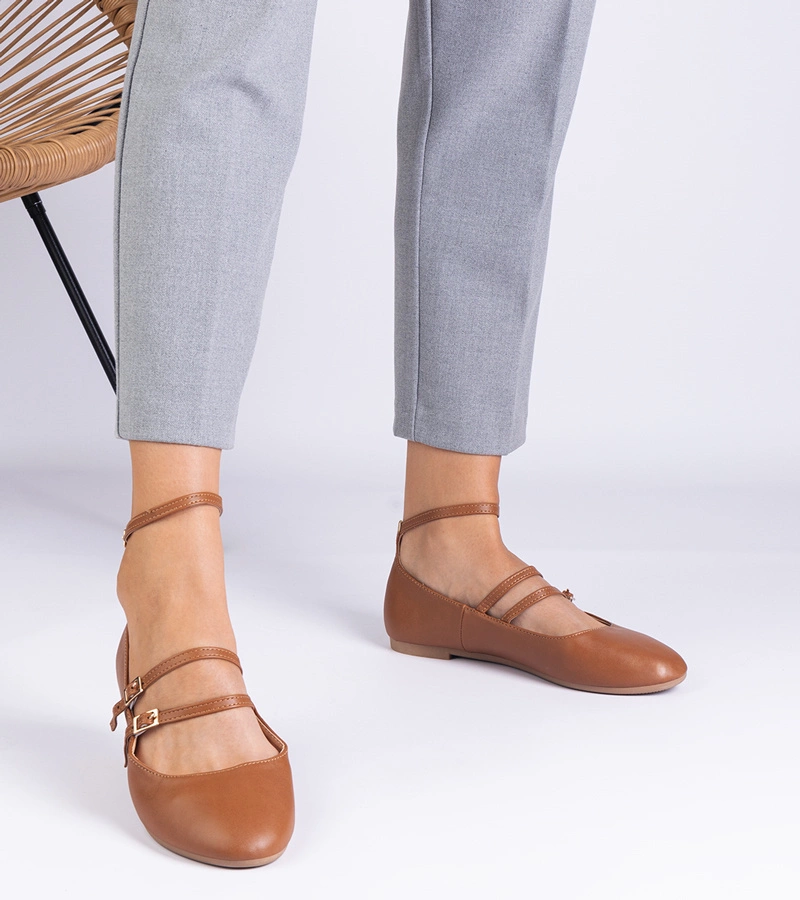 Balerini maro din piele ecologică cu catarame Vitoldora