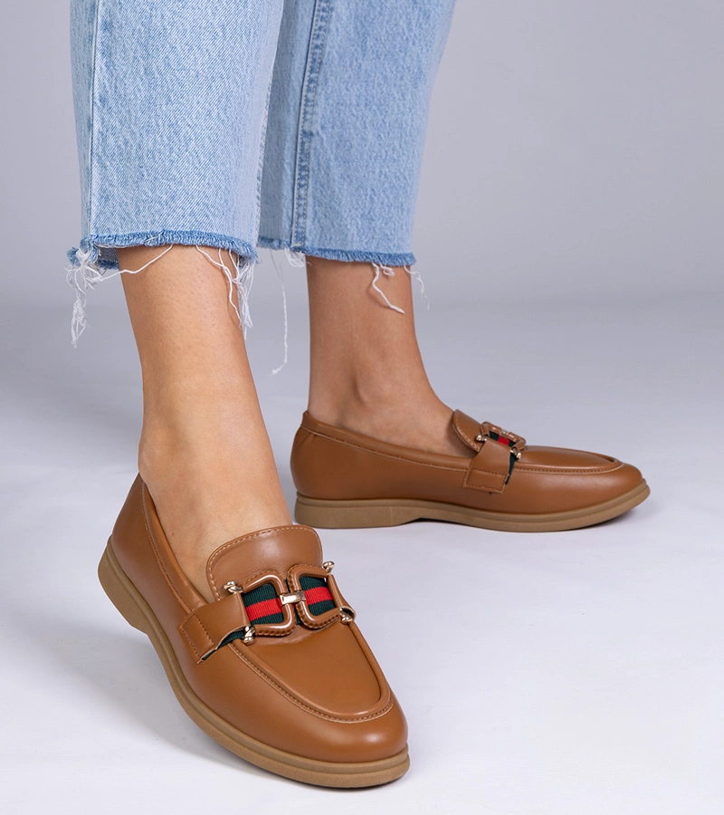 Mocasini maro din piele ecologică cu ornament Kalenda