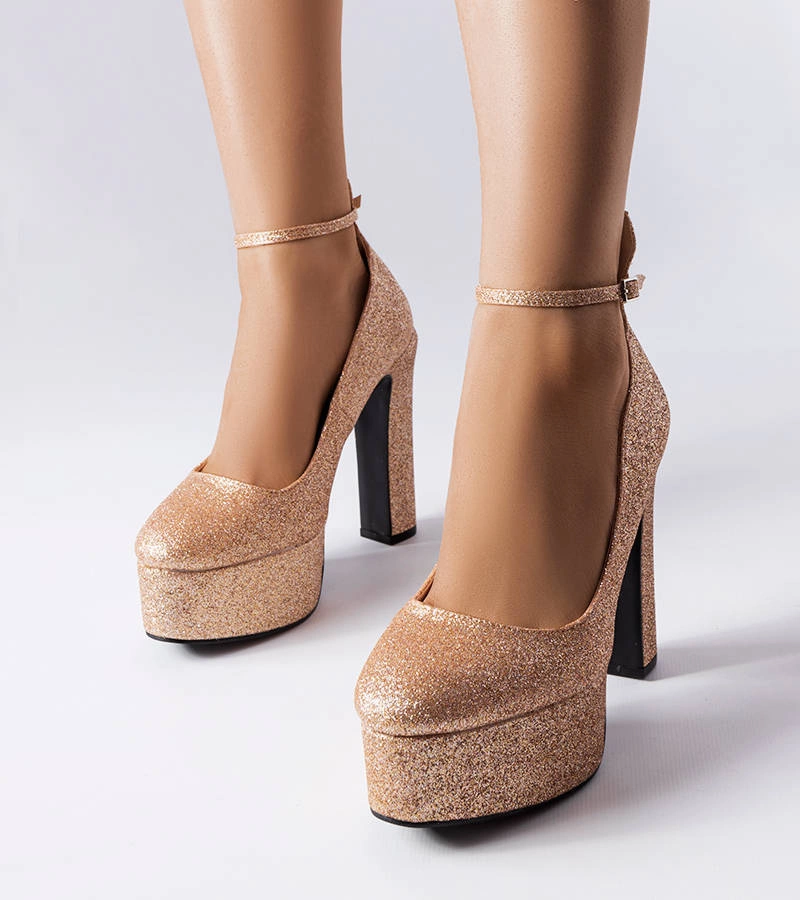 Pantofi stiletto Bellamy din brocart bej