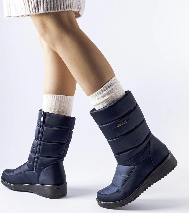 Cizme de zăpadă cu talpă joasă de culoare bleumarin Reina