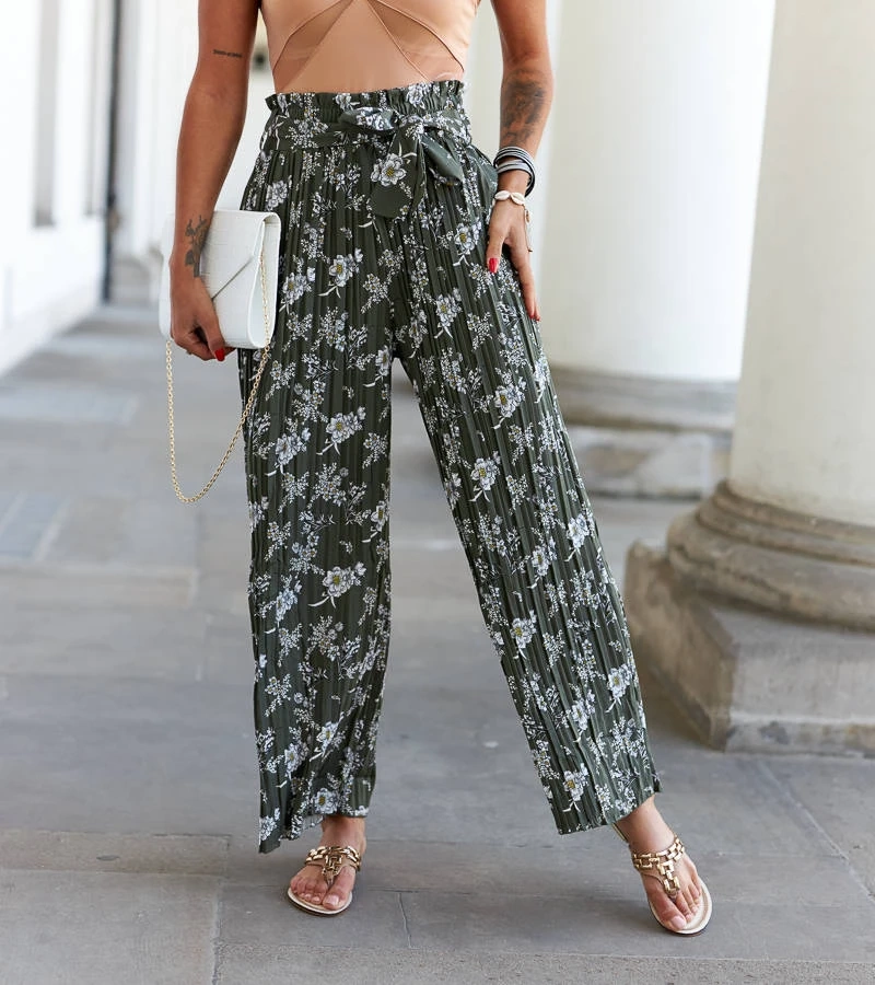 Pantaloni cu pliuri largi verzi Manlio