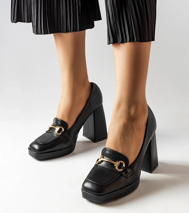 Pantofi stiletto negri Blaiss geometrici