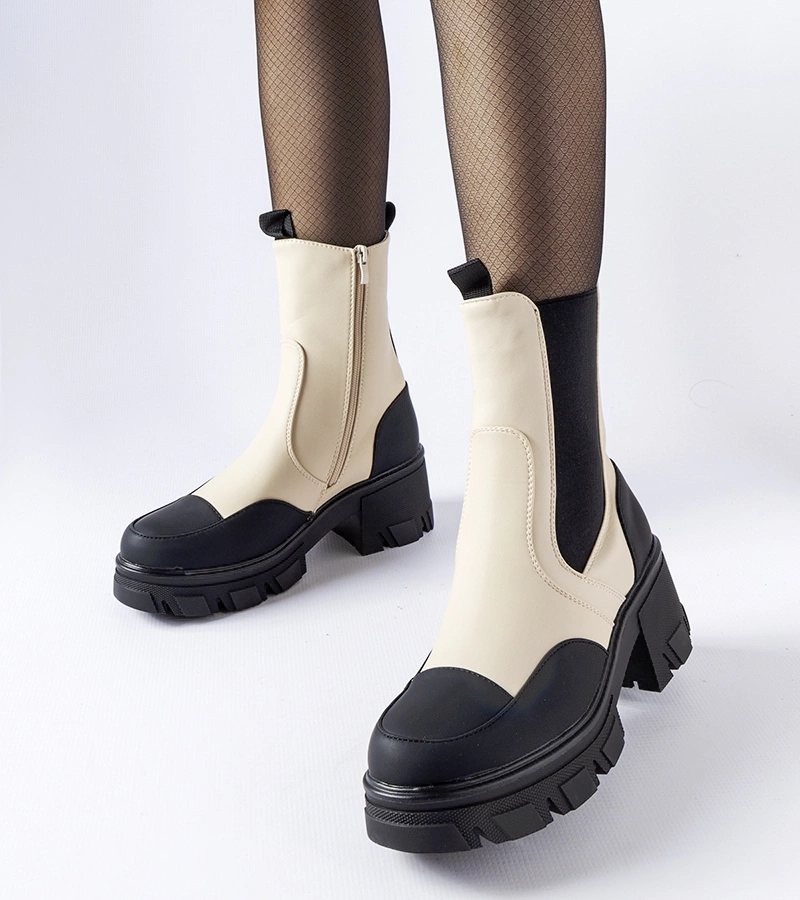 Botine masive în culori bej și negru Mafalda