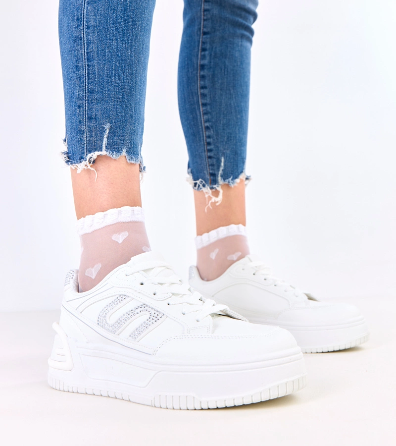 Adidași albi pe platformă decorați cu zirconii Grima
