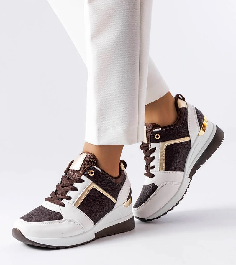 Adidași maro și albi cu tocuri Desche