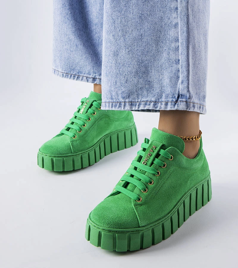 Pantofi Karino din piele de căprioară verde