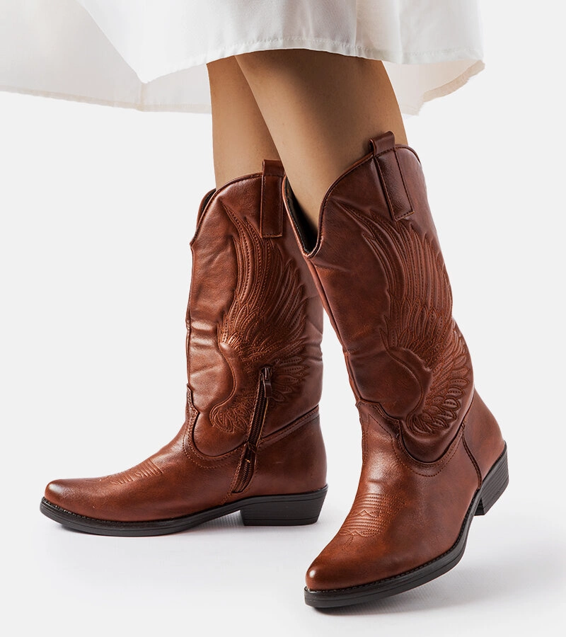 Cizme de cowboy maro cu model Olinda