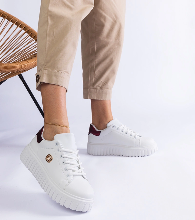 Adidași alb-bordo cu talpă groasă Tracie