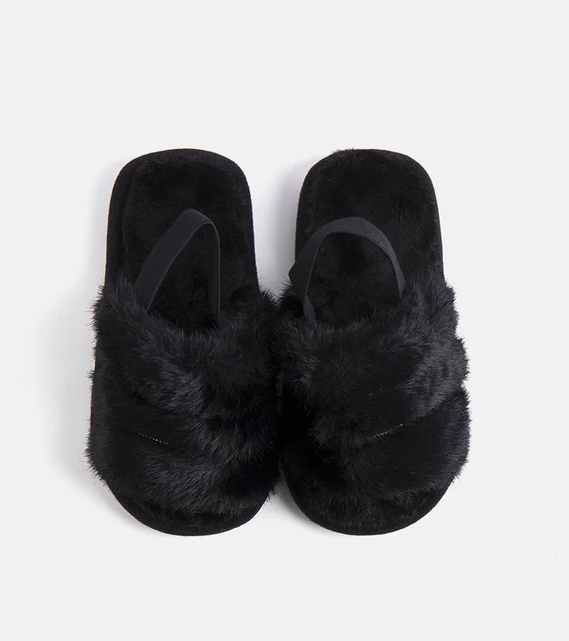 Papuci negri cu talpă de cauciuc Mia