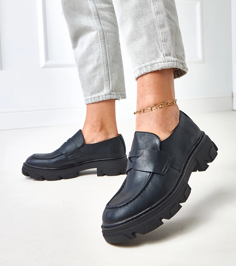 Pantofi mocasini damă negri mate Kirna