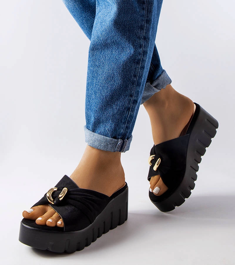 Flip-flops pentru femei negre pe platforme Laura