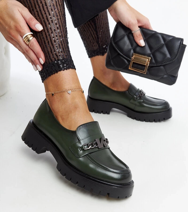 Mocasini de piele verde Vinceza
