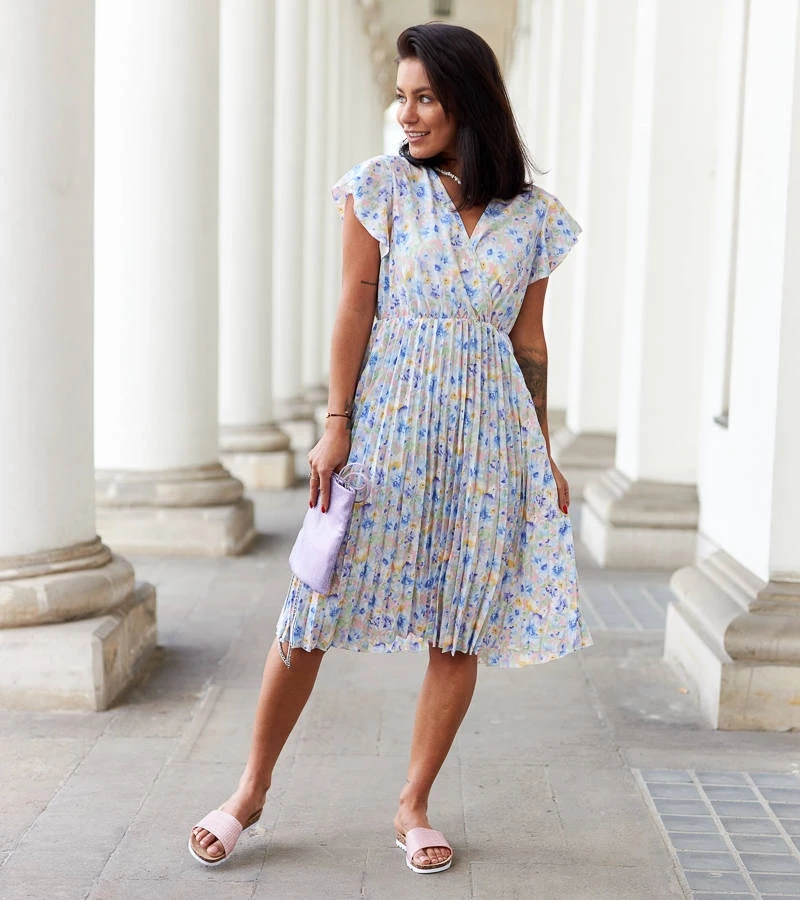 Rochie plisată cu flori albe de Ottavio