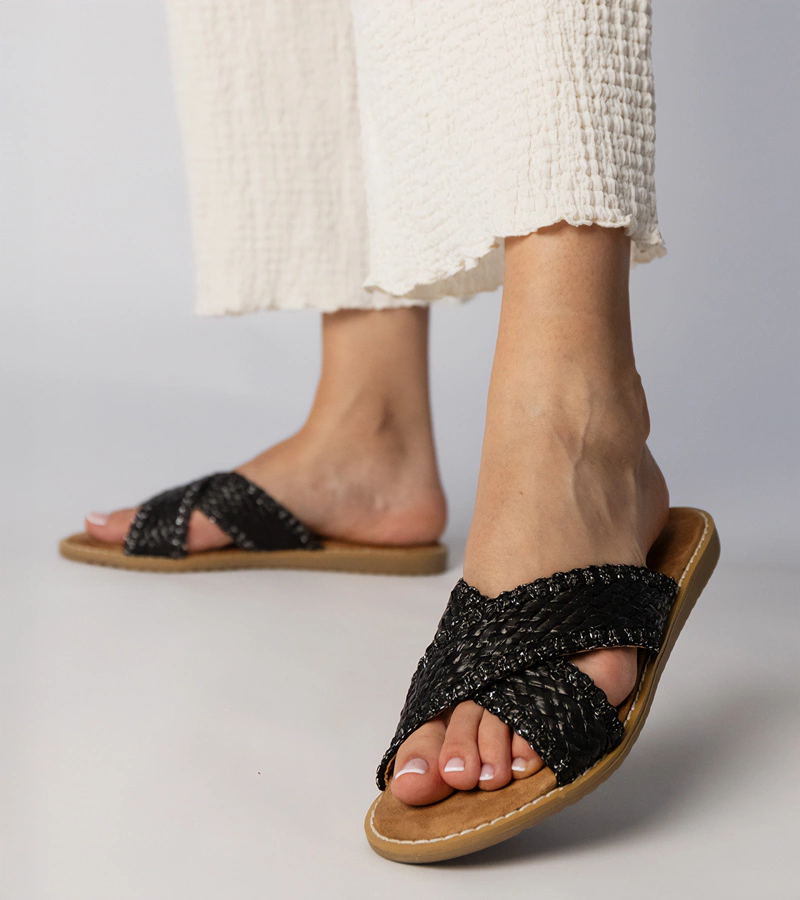 Sandale negre împletite pentru femei Ellinara