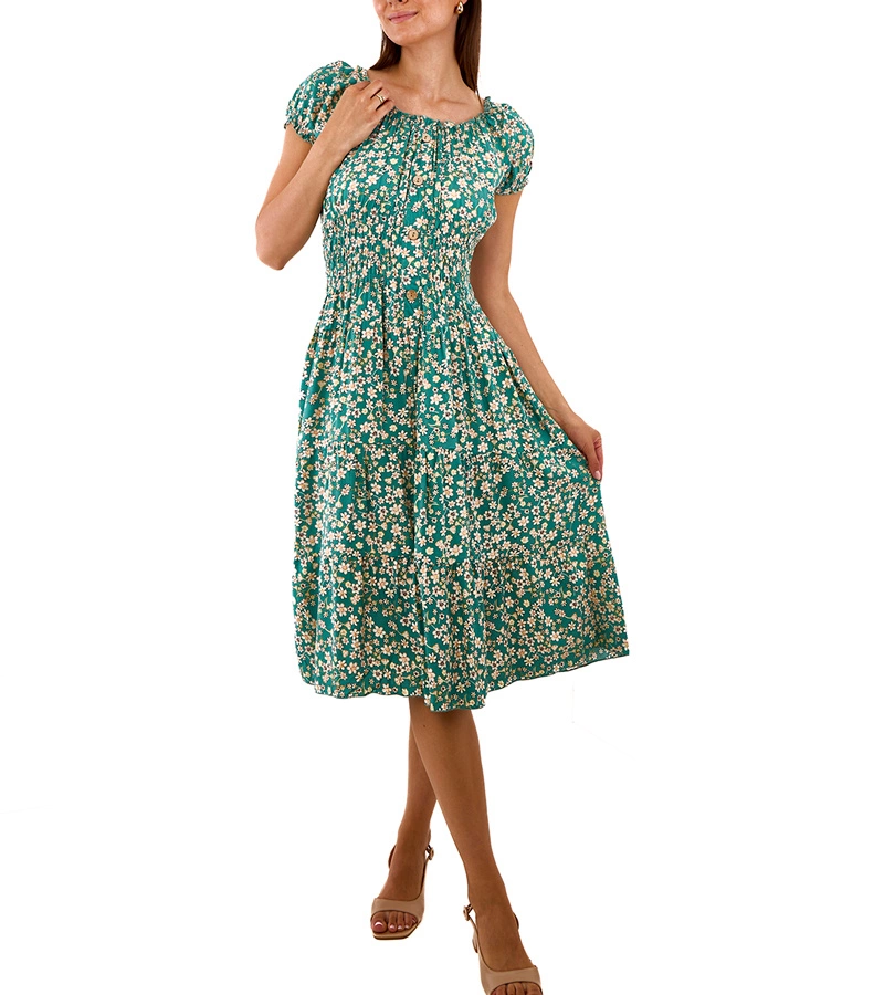 Rochie verde midi cu mânecă scurtă Allania