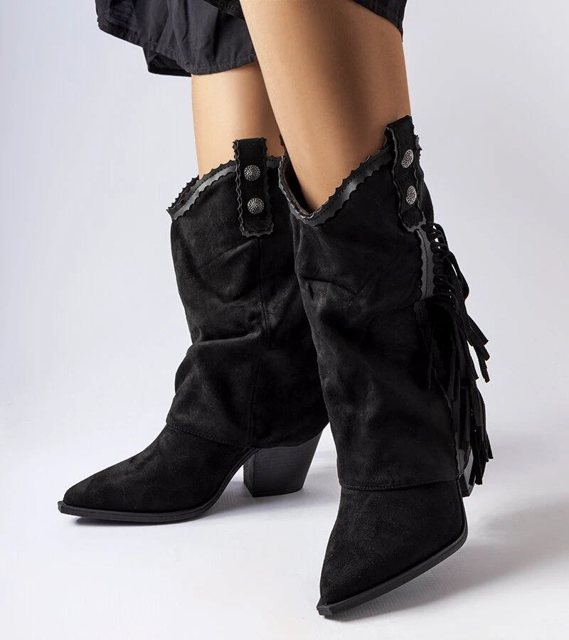 Cizme negre din catifea cu franjuri Soeurs