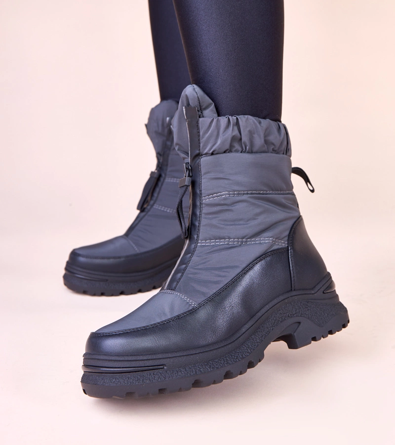 Cizme gri de zăpadă cu fermoar Hina