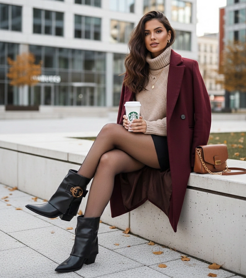 Cizme cowboy negre cu caramb răsucit și cataramă decorativă Faila